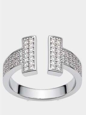 Pavé CZ Designer Inspired Adjustable H Ring 18K White Gold Filled NWOT